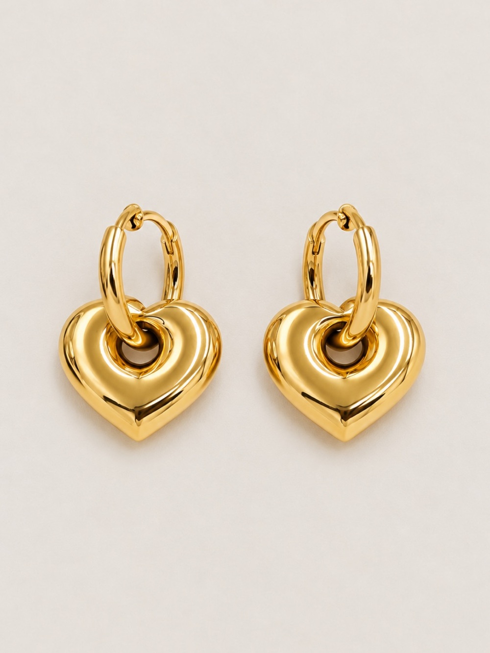 New! Gold Puffy Heart Charm Huggie Hoop Earrings NWOT